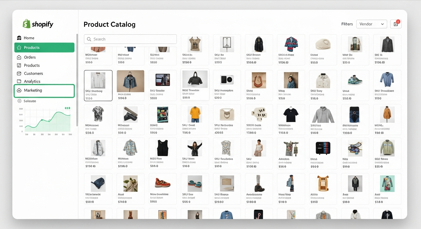 Shopify store dashboard showing products being updated with images in bulk